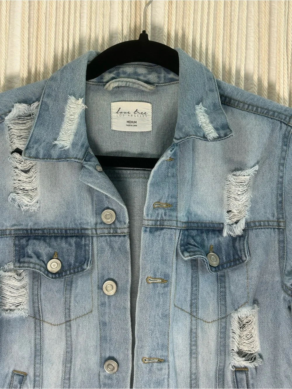 Love Tree Light Wash Distressed Denim Jacket - Picture 4 of 13